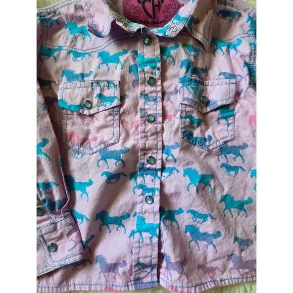 Cowgirl Hardware Pink Colorful Ombre Horses Pearl Snap Western shirt size 2t - Picture 5 of 8